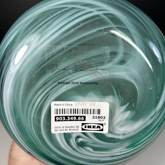 Ikea hand blown glass by lina vuorivirta vase design  10.5" Tall Teal Swirl - Picture 5 of 6